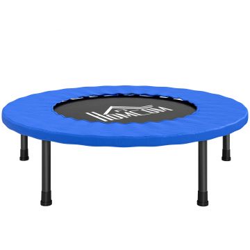 HOMCOM Trambulină Fitness Ø81 cm, Trambulină din Oțel cu Protecție de Margine și 28 de Arcuri pentru Exerciții în Interior și Exterior, Suportă 100 kg, 81x81x22,5 cm, Negru și Albastru | Aosom Romania