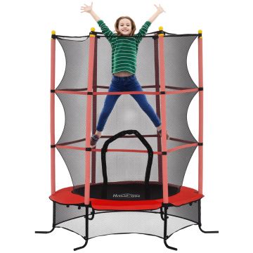 HOMCOM Trambulină pentru Copii 3-10 Ani cu Plasă de Siguranță, Suprafață Elastică cu Țevi Căptușite, Ø163x190 cm, Roșu | Aosom Romania