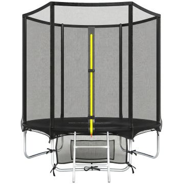 SPORTNOW Trambulină Exterior Ø183 cm Trambulină pentru Copii +6 Ani Adulți cu Plasă de Siguranță Scară cu 2 Trepte Negru | Aosom Romania