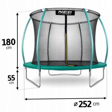 Trambulina de gradina cu plasa interioara, stalpi si scara 252 cm (8FT) Neo-Sport NS-08C181 verde