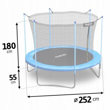 Trambulina de gradina cu plasa interioara, stalpi si scara 252 cm (8FT) Neo-Sport NS-08W181 albastru