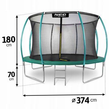 Trambulina de gradina cu plasa interioara, stalpi si scara 374 cm (12FT) Neo-Sport NS-12C181 verde