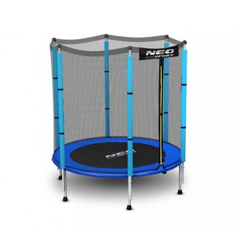 Trambulina de gradina pentru copii 140 cm 4.5ft Neo-Sport Albastru, Plasa interioara, Stalpi metalici cu protectie din burete, Intrare cu fermoar si catarama, Covoras impermeabil flexibil